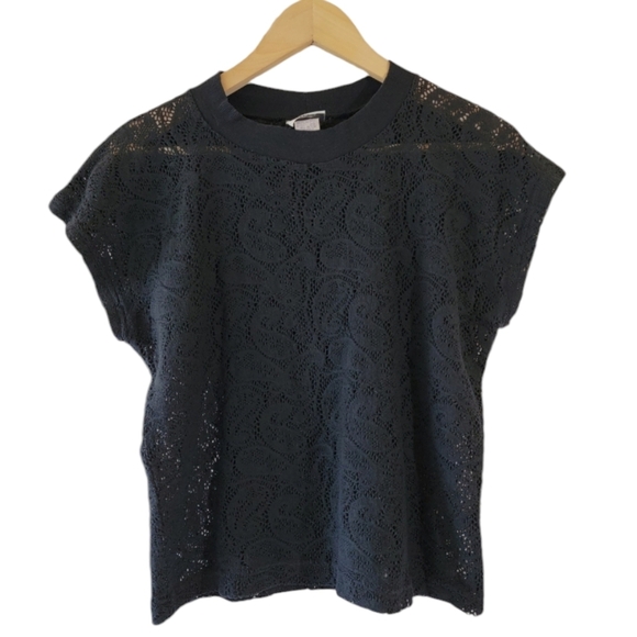 VTG 2Xs Black Y2K Lace Paisley Boxy Casual Top Sz S Whimsigoth Fairy Goth USA - Picture 1 of 11